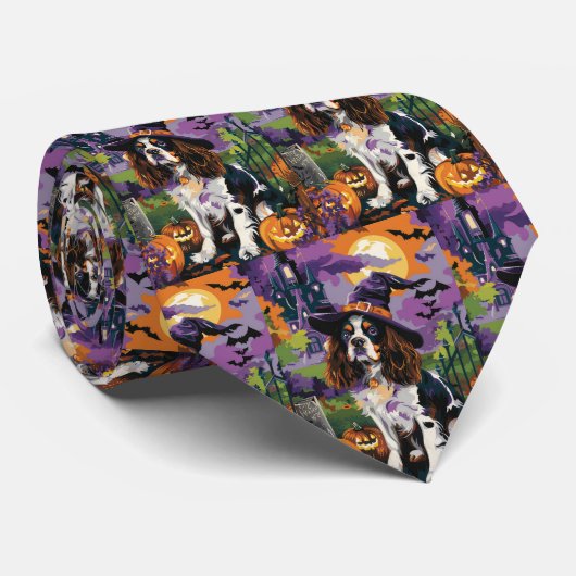 Spooky Springer Spaniel Halloween Witch Pumpkin Stropdas (Opgerold)