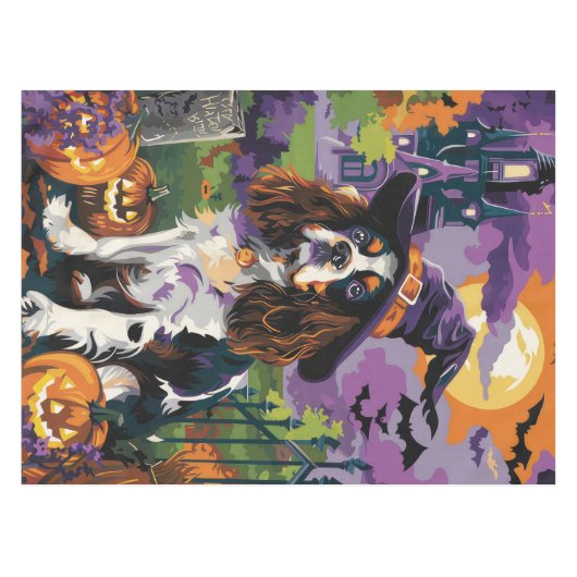 Spooky Springer Spaniel Halloween Witch Pumpkin Tafelkleed (Voorkant (Horizontaal))