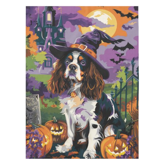 Spooky Springer Spaniel Halloween Witch Pumpkin Tafelkleed (Voorkant)