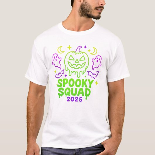 Spooky Squad 2025 Halloween Neon Ghost Pumpkin T-shirt (Voorkant)