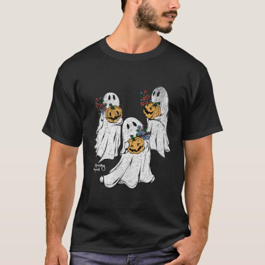 Spooky Squad Ghost Pumpkin Flowers Retro Schattige T-shirt (Voorkant)