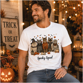 Spooky Squad Halloween Cats Illustration T-shirt