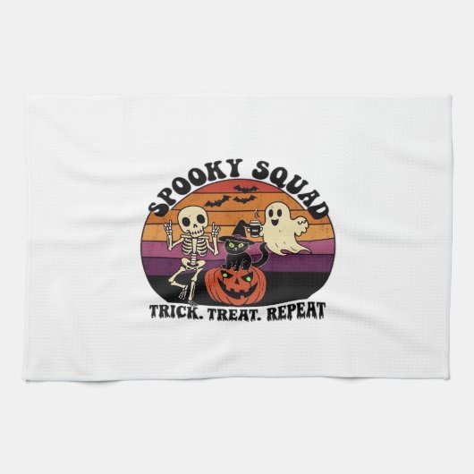 Spooky Squad Retro Halloween-ontwerp (zwarte tekst Theedoek (Horizontaal)