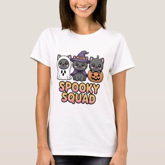 Spooky Squad Schattige Halloween Cats T-shirt | Ka (Voorkant)