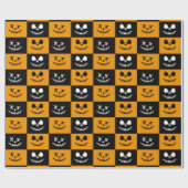 Spooky Stitch Face | Zwarte en Oranje Halloween Cadeaupapier (Vlak)