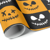 Spooky Stitch Face | Zwarte en Oranje Halloween Cadeaupapier (Rol Hoek)