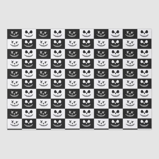 Spooky Stitch Face | Zwarte en witte halloween Tissuepapier (Voorkant)