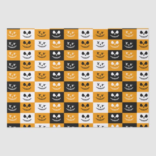 Spooky Stitch Face | Zwarte Oranje witte halloween Tissuepapier (Voorkant)