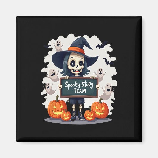Spooky Studieteam - Schattigee Halloween Skeleton Magneet (Voorkant)
