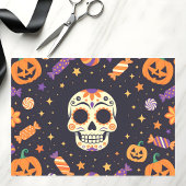 Spooky Sugar Skull en Jack-O'-Lanterns Halloween Tissuepapier