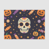 Spooky Sugar Skull en Jack-O'-Lanterns Halloween Tissuepapier (Voorkant)