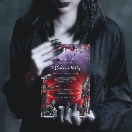 Spooky Sugar Skull Halloween Party Kaart