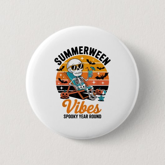 Spooky Summer Beach Skeleton Funny Halloween Summe Ronde Button 5,7 Cm (Voorkant)