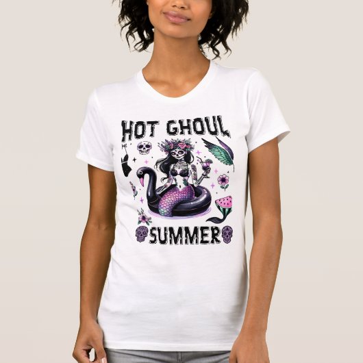 Spooky Summer Pastel Goth Sugar Skull Mermaid T-shirt (Voorkant)