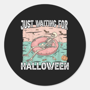 Spooky Summer Skeleton Wachten Op Halloween Ronde Sticker