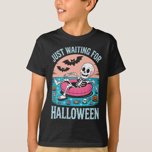Spooky Summer Skeleton Wachten op Kinderen T-shirt (Voorkant)