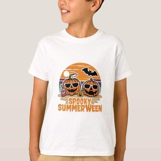 Spooky Summerween - pompoenen op het strand T-shirt (Voorkant)