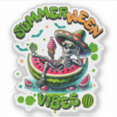 Spooky Summerween Skeleton Watermelon Float Funny Sticker (Voorkant)