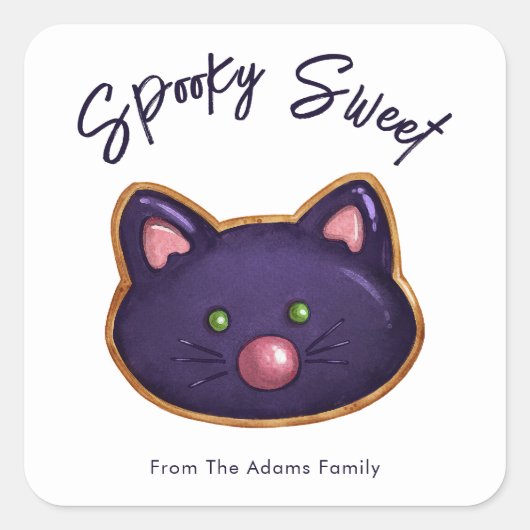 Spooky Sweet Black Cat Sugar Cookie Vierkante Sticker (Voorkant)