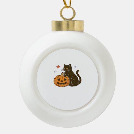 Spooky Sweet Halloween Kat Classic T-shirt Keramische Bal Ornament (Voorkant)