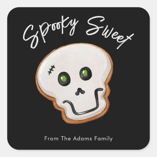 Spooky Sweet Skull Sugar Cookie Vierkante Sticker (Voorkant)