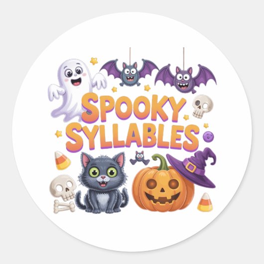 Spooky Syllables Ronde Sticker (Voorkant)