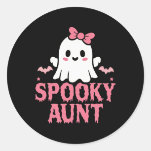 Spooky Tante Familie Leuke Roze Wit Ghost Boo Hall Ronde Sticker
