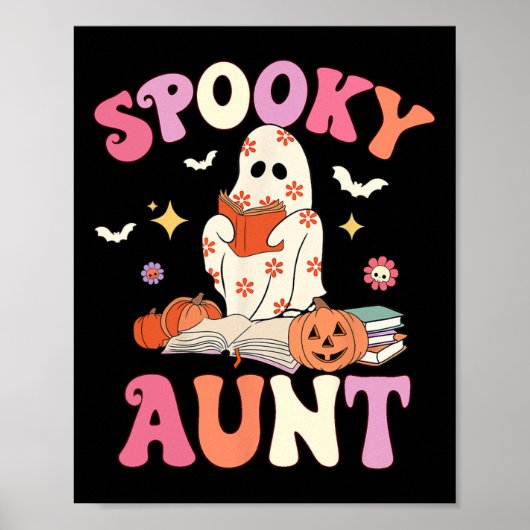 Spooky tante Retro Groovy Floral Ghost Halloween C Poster (Voorkant)