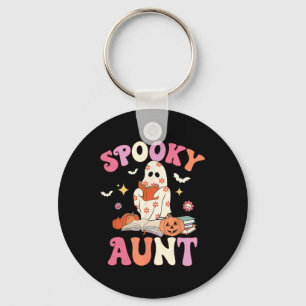 Spooky tante Retro Groovy Floral Ghost Halloween C Sleutelhanger