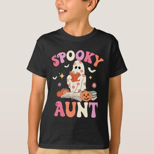 Spooky tante Retro Groovy Floral Ghost Halloween C T-shirt (Voorkant)