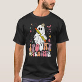 Spooky Teacher Groovy Retro Ghost Halloween Costum T-shirt (Voorkant)