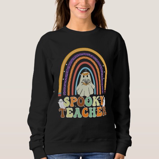Spooky Teacher Groovy Retro Ghost Teacher Hallowee Trui (Voorkant)