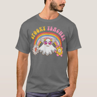 Spooky Teacher Retro Rainbow Ghost Halloween Spook T-shirt