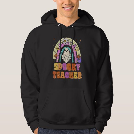 Spooky Teacher Retro Spooky Floral Ghost Hippie Ha Hoodie (Voorkant)