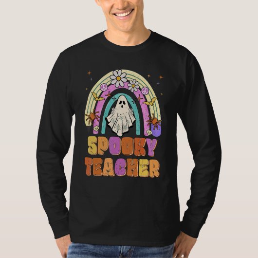 Spooky Teacher Retro Spooky Floral Ghost Hippie Ha T-shirt (Voorkant)