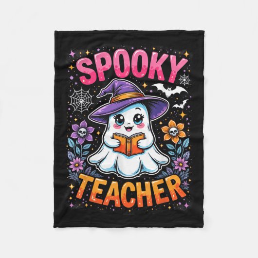 Spooky Teacher Schattige Ghost Reading Book Funny Fleece Deken (Voorkant)