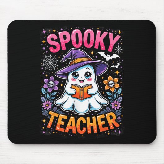 Spooky Teacher Schattige Ghost Reading Book Funny Muismat (Voorkant)