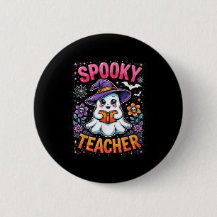 Spooky Teacher Schattige Ghost Reading Book Funny  Ronde Button 5,7 Cm