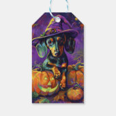 Spooky teckel hond Halloween heks en pompoen Cadeaulabel (Achterkant)