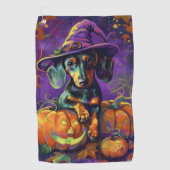 Spooky teckel hond Halloween heks en pompoen Golfhanddoek (Voorkant)