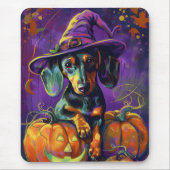 Spooky teckel hond Halloween heks en pompoen Muismat (Voorkant)