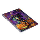 Spooky teckel hond Halloween heks en pompoen Notitieboek (Rechterzijde)