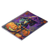 Spooky teckel hond Halloween heks en pompoen Notitieboek (Linkerzijde)