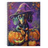 Spooky teckel hond Halloween heks en pompoen Notitieboek (Voorkant)