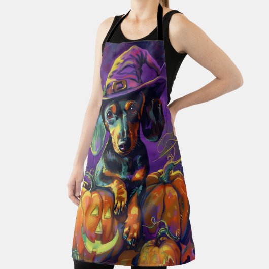 Spooky teckel hond Halloween heks en pompoen Schort (Insitu)