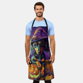 Spooky teckel hond Halloween heks en pompoen Schort (Gedragen)