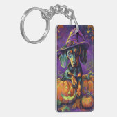 Spooky teckel hond Halloween heks en pompoen Sleutelhanger (Voorkant Links)