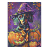 Spooky teckel hond Halloween heks en pompoen Tafelkleed (Voorkant)