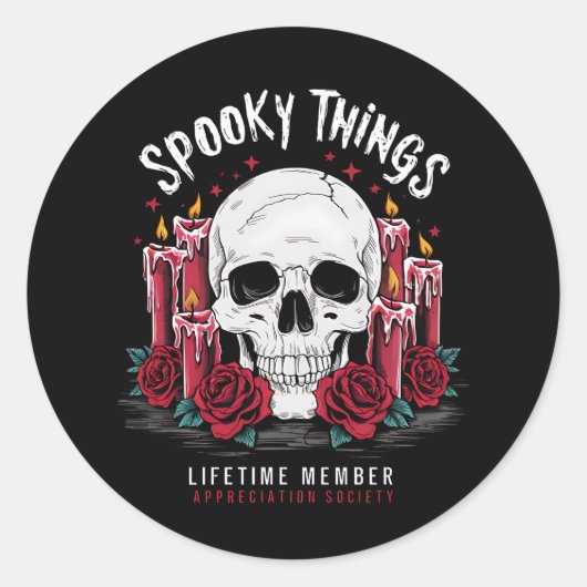 Spooky Things Appreciation Society Skull Rozen Ronde Sticker (Voorkant)