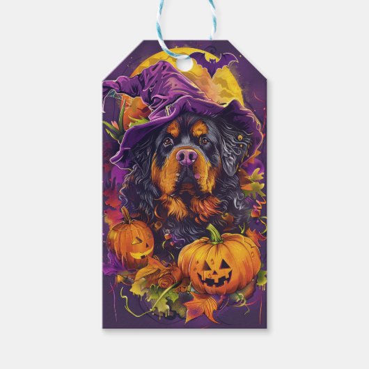Spooky Tibetaanse Mastiff Hond Halloween Heksenpom Cadeaulabel (Voorkant)